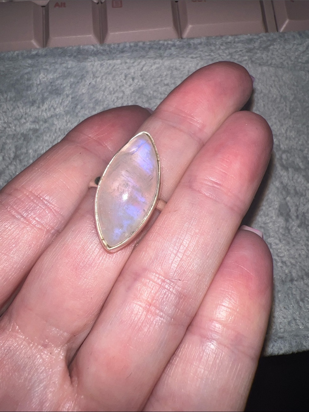 Marquise Moonstone Ring in Iridescent blue flash